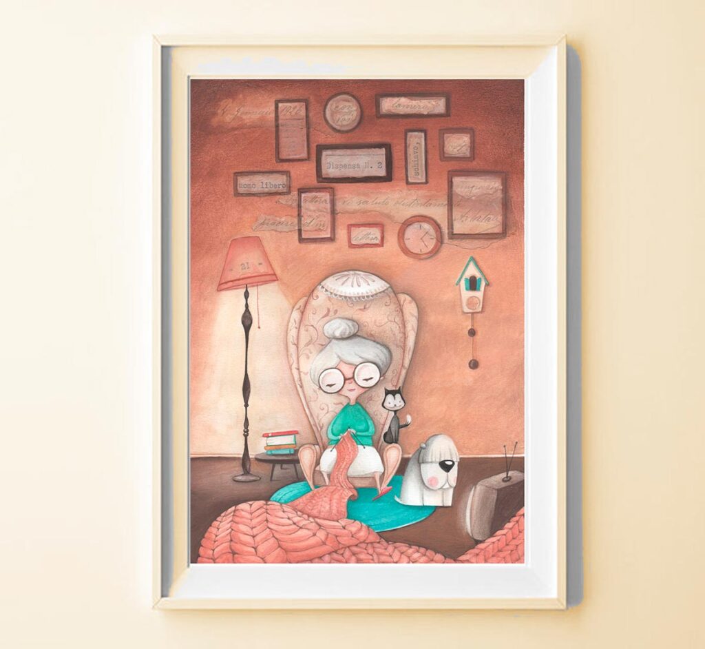 Stampa Illustrata Nonnina in cornice