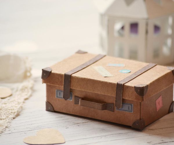 Miniature cardboard suitcase